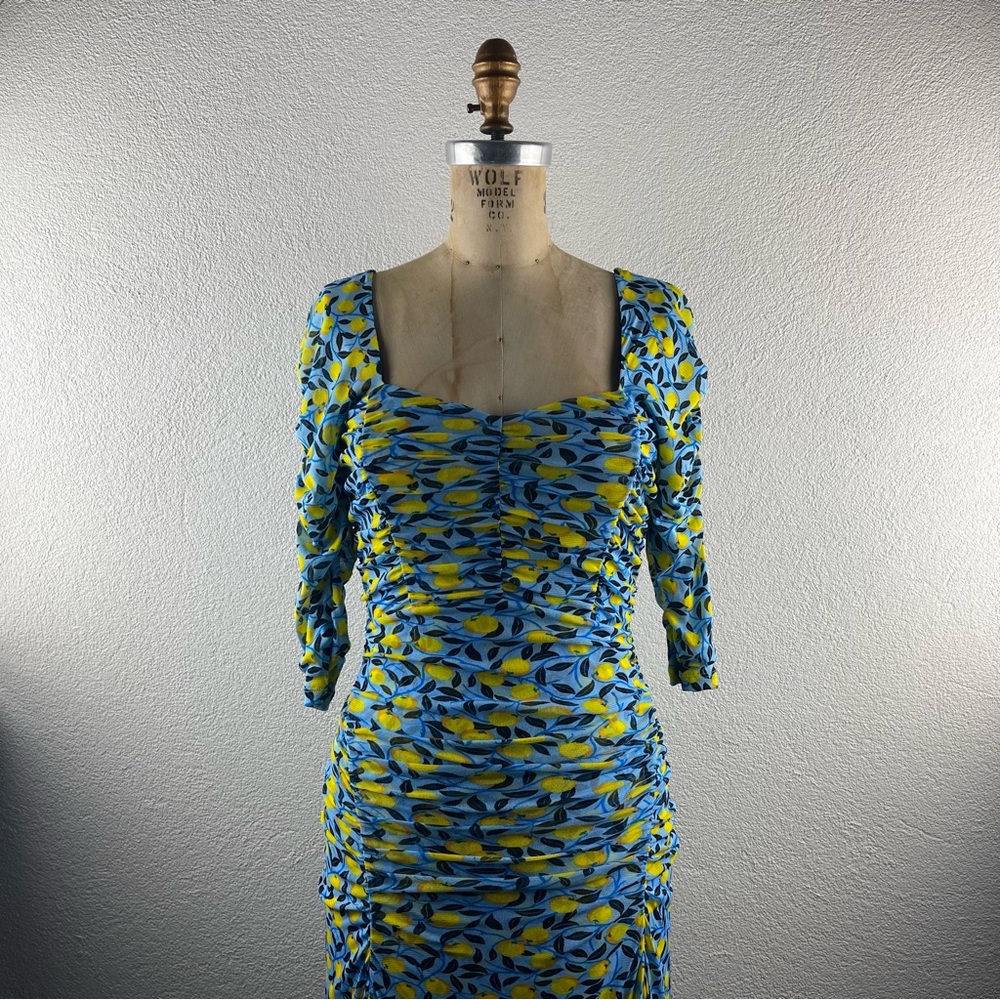 Diane von Furstenberg l M DVF Dacey Ruch Mesh Sweetheart Novelty Nectarine Dress